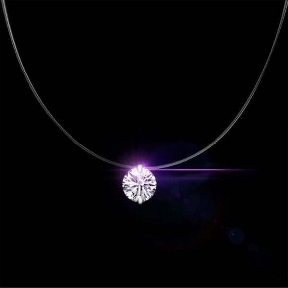 NEW 2CT Solitaire Diamond Invisible Chain Necklace - Picture 5 of 8